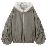 GRAY REVERSIBLE FAUX FUR HOODED JACKET