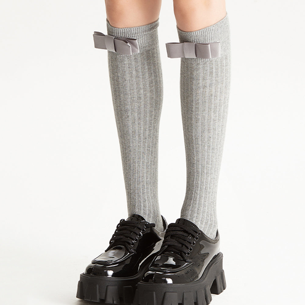 GRAY RIBBED KNEE SOCKS FREE SIZE FIT