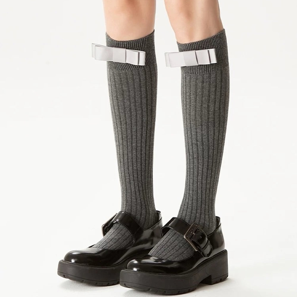GRAY RIBBED KNEE SOCKS FREE SIZE FIT