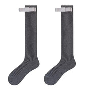 GRAY RIBBED KNEE SOCKS FREE SIZE FIT