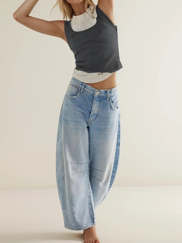 GRAY RIBBED TANK TOP VINTAGE STYLE SLEEVELESS ROUND NECK SLIM FIT