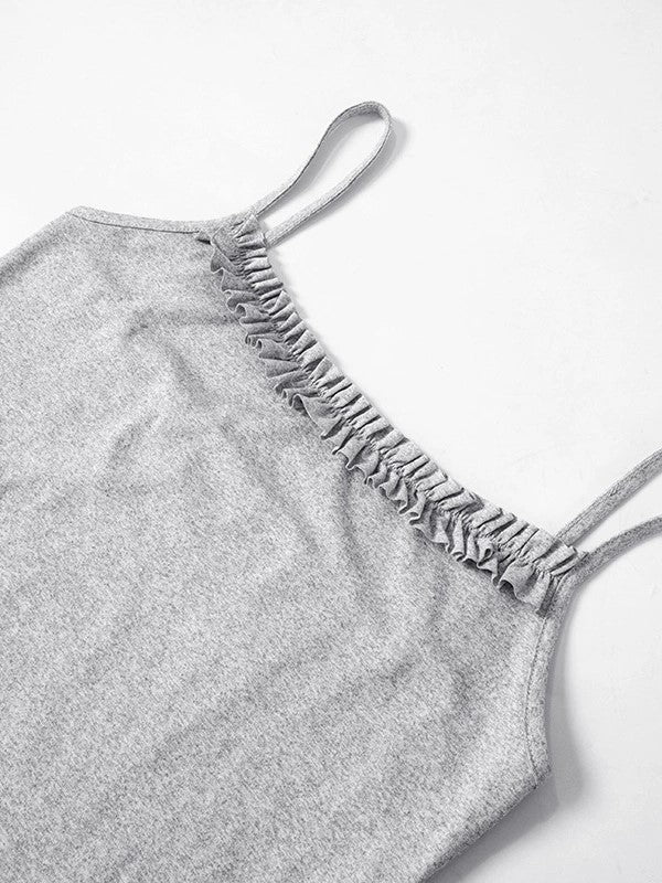 GRAY RUFFLED CAMISOLE WITH ELEGANT SQUARE NECKLINE