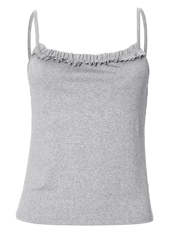 GRAY RUFFLED CAMISOLE WITH ELEGANT SQUARE NECKLINE