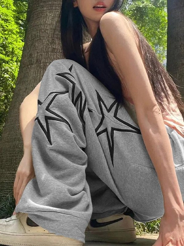 GRAY STAR DESIGN LOOSE FIT SWEATPANTS Y2K CHIC STREET STYLE