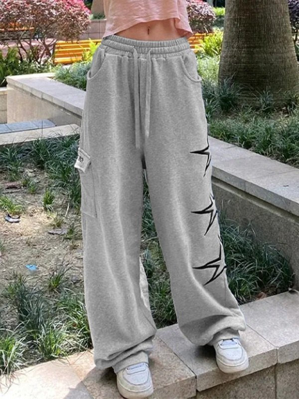 GRAY STAR DESIGN LOOSE FIT SWEATPANTS Y2K CHIC STREET STYLE