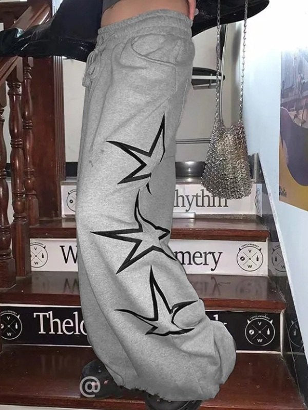 GRAY STAR DESIGN LOOSE FIT SWEATPANTS Y2K CHIC STREET STYLE