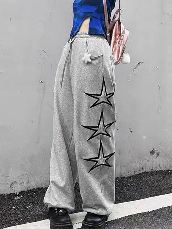 GRAY STAR DESIGN LOOSE FIT SWEATPANTS Y2K CHIC STREET STYLE