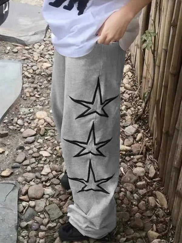 GRAY STAR DESIGN LOOSE FIT SWEATPANTS Y2K CHIC STREET STYLE