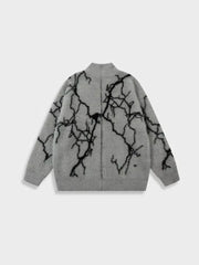 GRAY SWEATER WITH LIGHTNING BOLT DESIGN VINTAGE STREETWEAR JACKET