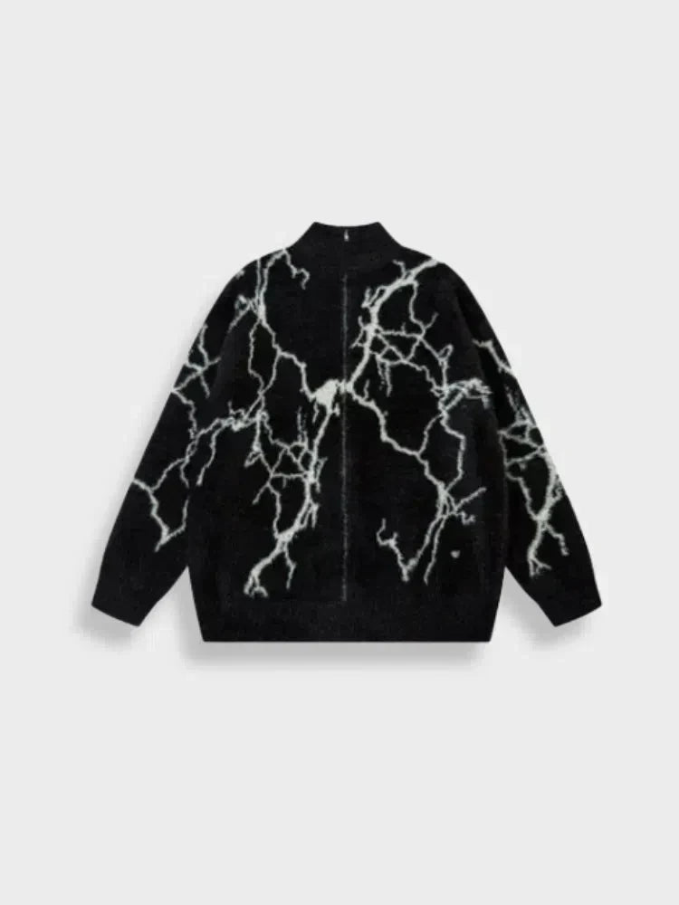 GRAY SWEATER WITH LIGHTNING BOLT DESIGN VINTAGE STREETWEAR JACKET