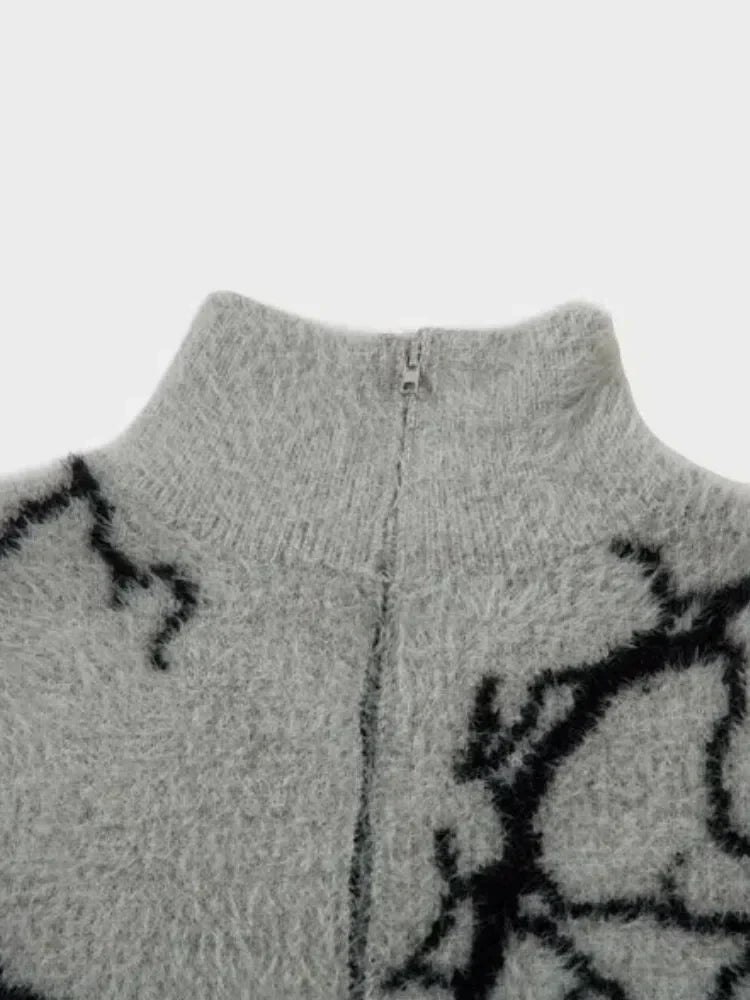 GRAY SWEATER WITH LIGHTNING BOLT DESIGN VINTAGE STREETWEAR JACKET