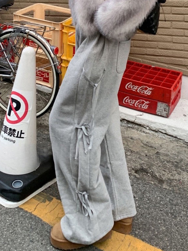 GRAY SWEATPANTS WITH SIDE TIES LOOSE FIT CASUAL VINTAGE STYLE