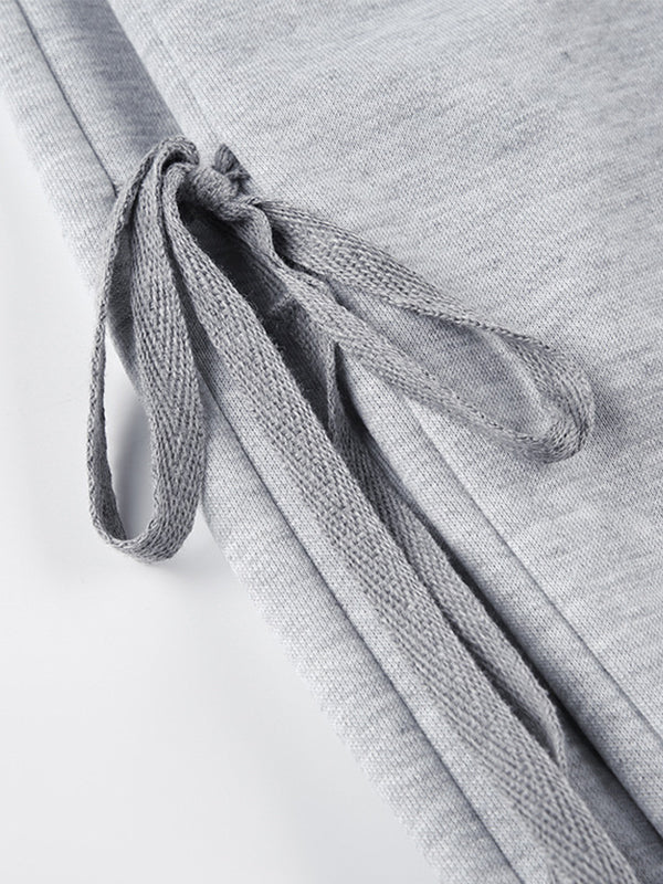 GRAY SWEATPANTS WITH SIDE TIES LOOSE FIT CASUAL VINTAGE STYLE