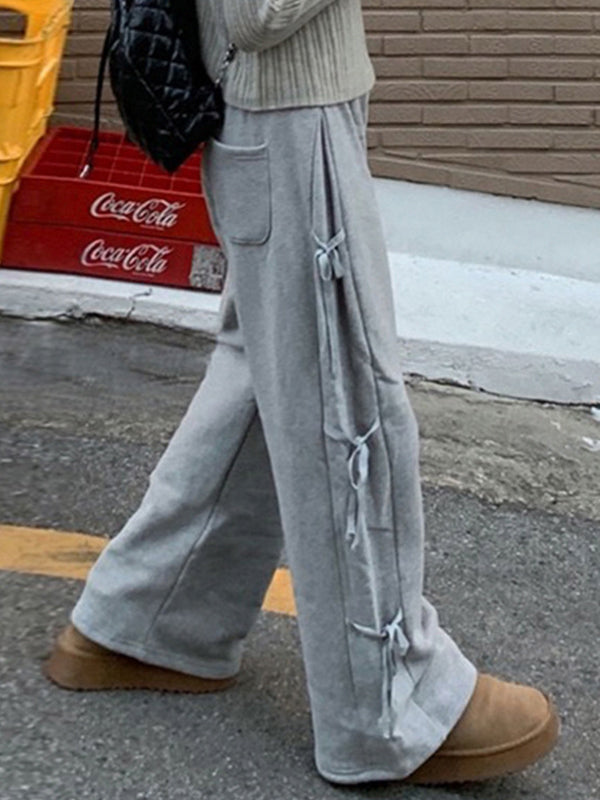 GRAY SWEATPANTS WITH SIDE TIES LOOSE FIT CASUAL VINTAGE STYLE