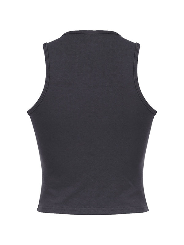 GRAY TANK TOP WITH STYLISH ROUND NECK DESIGN