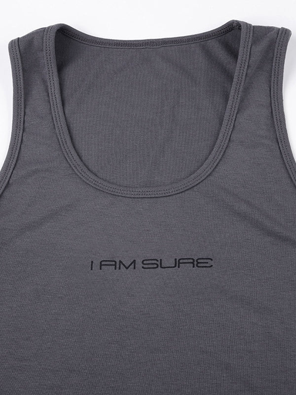 GRAY TANK TOP WITH STYLISH ROUND NECK DESIGN
