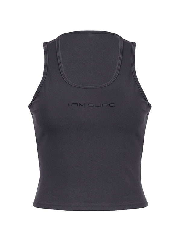 GRAY TANK TOP WITH STYLISH ROUND NECK DESIGN
