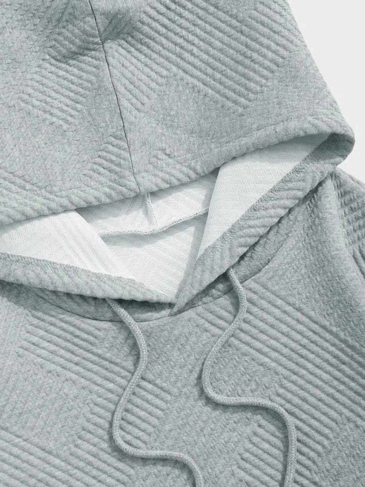 GRAY TEXTURED HOODIE AND PANTS SET - STREETWEAR JOGGING SET