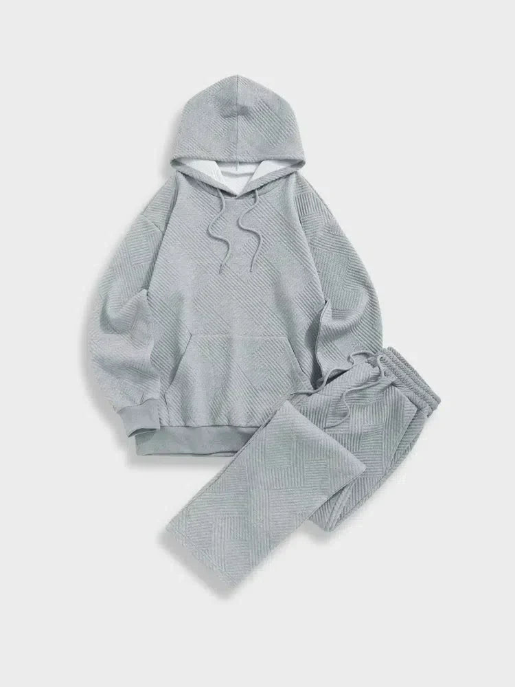 GRAY TEXTURED HOODIE AND PANTS SET - STREETWEAR JOGGING SET