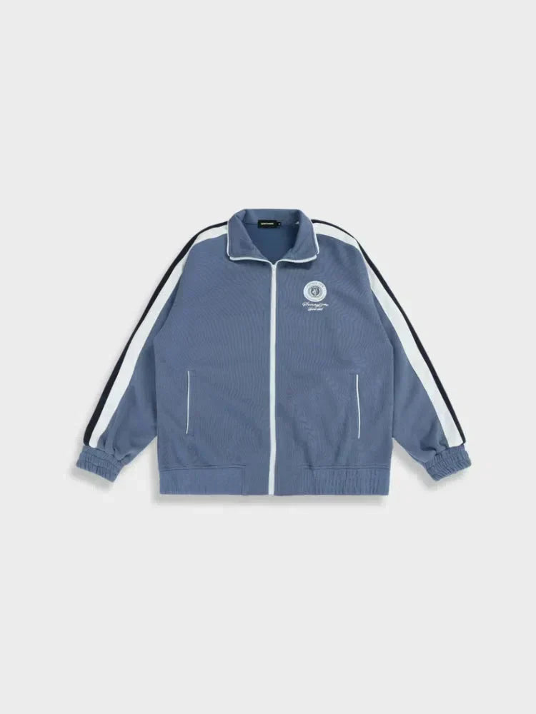 GRAY TRACK JACKET WITH STRIPED SLEEVES - OFFRE UNE STREETWEAR VINTAGE UNISEXE