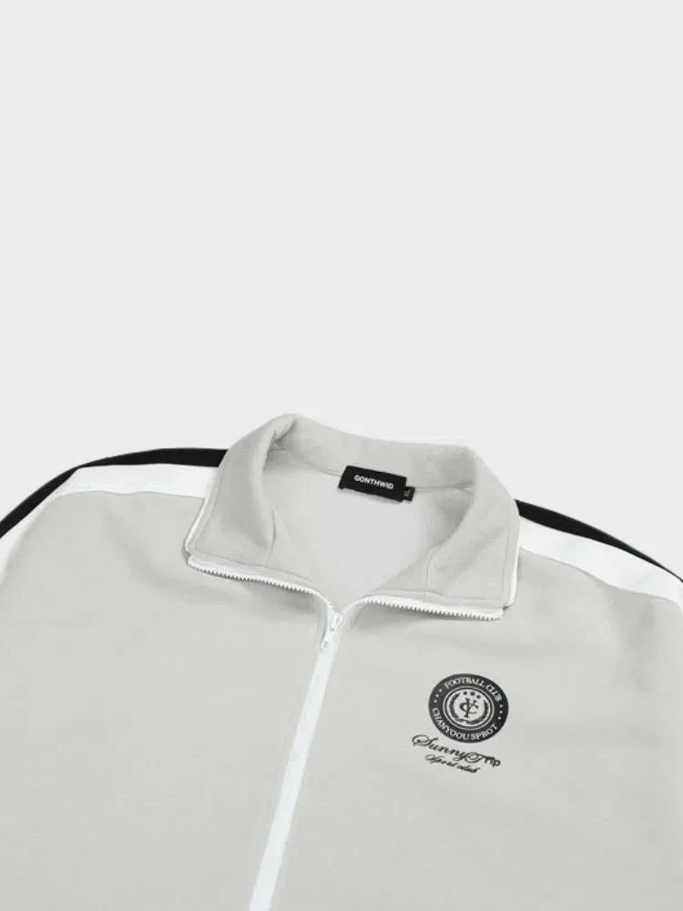 GRAY TRACK JACKET WITH STRIPED SLEEVES - OFFRE UNE STREETWEAR VINTAGE UNISEXE