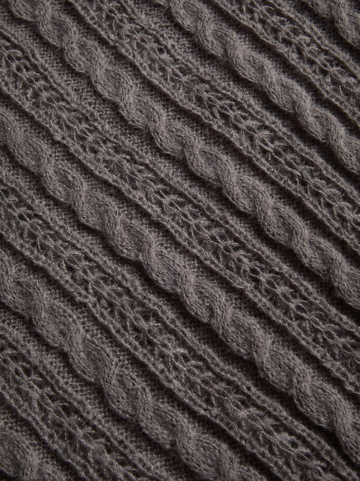 GRAY V-NECK KNIT SWEATER WITH LACE PATCHWORK CABLE DESIGN