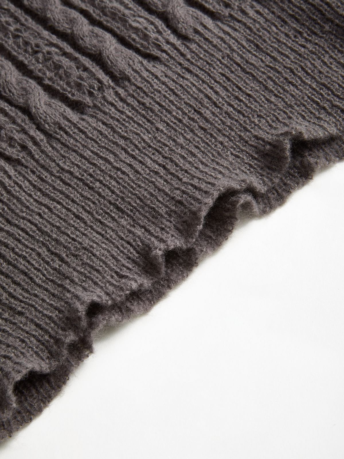 GRAY V-NECK KNIT SWEATER WITH LACE PATCHWORK CABLE DESIGN