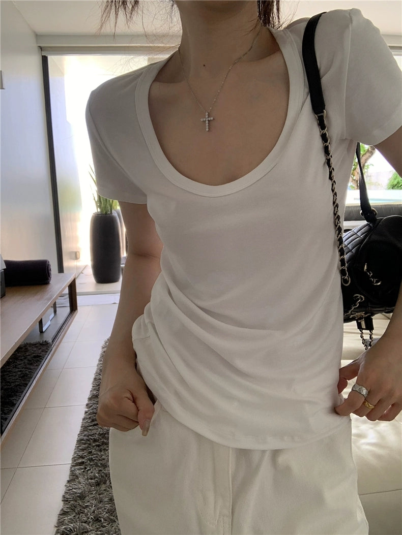 GRAY V-NECK T-SHIRT SOLID COLOR CLASSIC FOR EVERYDAY WEAR