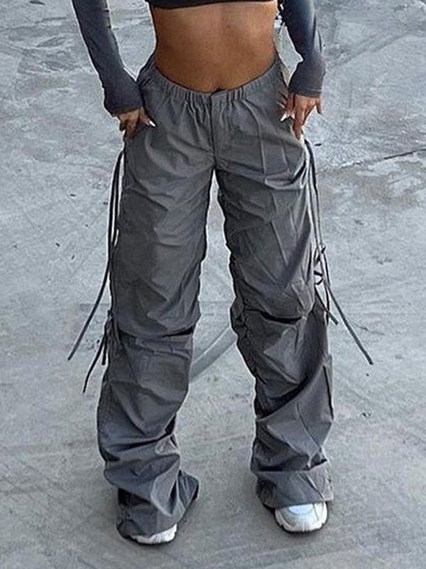 GRAY VINTAGE CARGO PANTS WITH DRAWSTRING DETAILS - CARGO PANTS