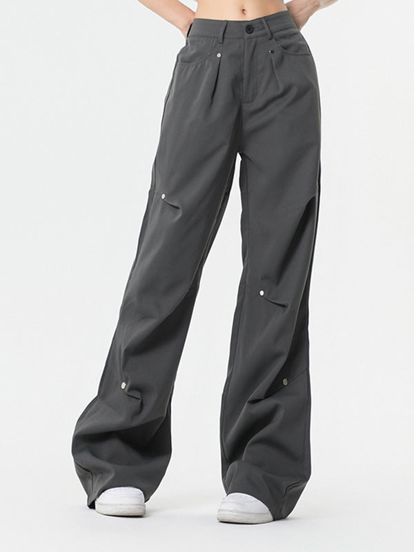 GRAY WIDE-LEG CARGO PANTS - LOOSE FIT Y2K STYLE
