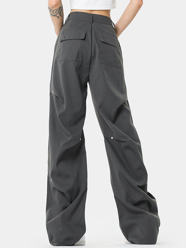 GRAY WIDE-LEG CARGO PANTS - LOOSE FIT Y2K STYLE