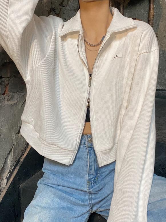 GRAY ZIP-UP COLLARED JACKET CASUAL COTTON BLEND