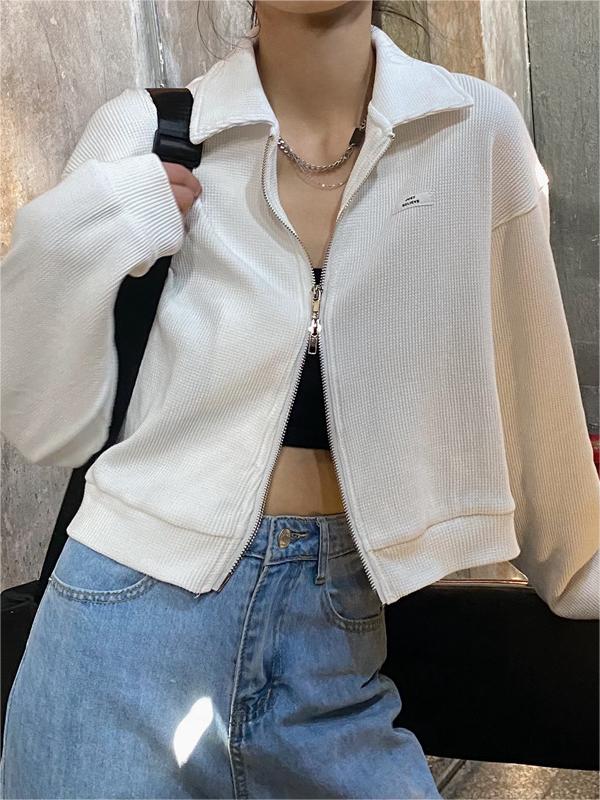 GRAY ZIP-UP COLLARED JACKET CASUAL COTTON BLEND