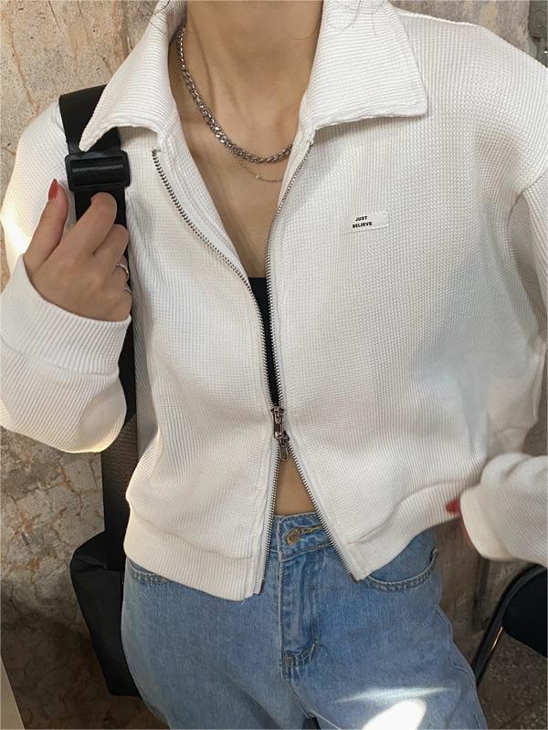 GRAY ZIP-UP COLLARED JACKET CASUAL COTTON BLEND