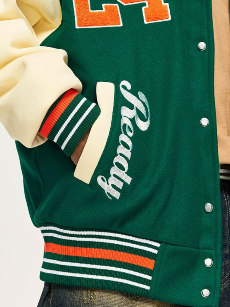 GREEN AND CREAM BASEBALL JACKET WITH STYLISH COMFORT