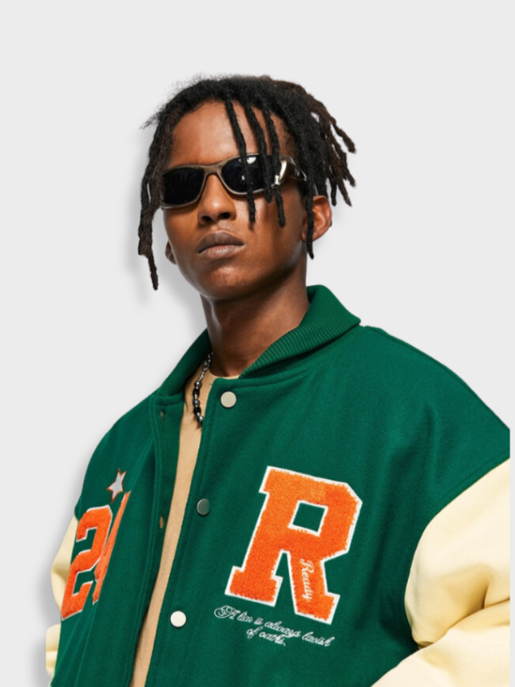 GREEN AND CREAM BASEBALL JACKET WITH STYLISH COMFORT