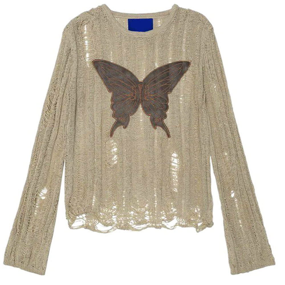 GREEN BUTTERFLY DISTRESSED KNIT SWEATER GRUNGE AESTHETIC