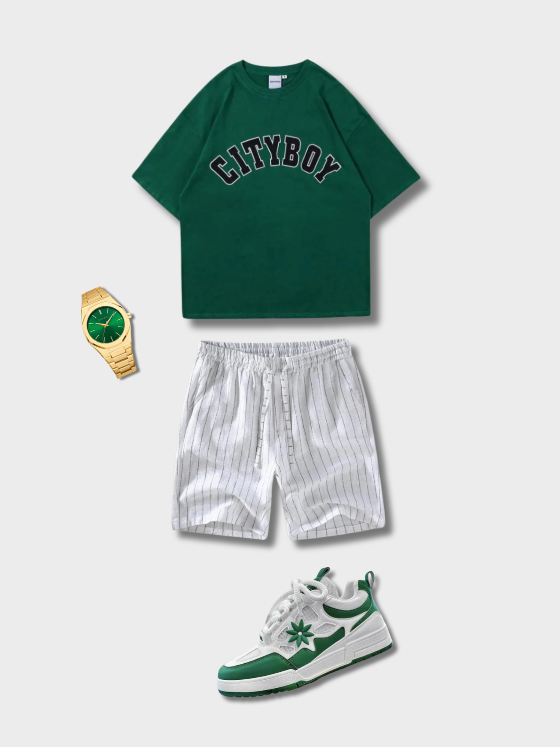 GREEN CITYBOY T-SHIRT AND SHORTS BUNDLE - GREEN MONEY FIT