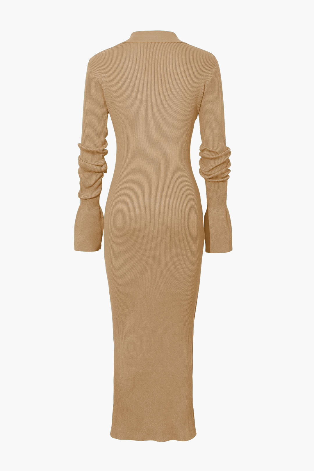 GREEN COLLARED KNIT MAXI DRESS WITH RIBBED BUTTON PLACKET