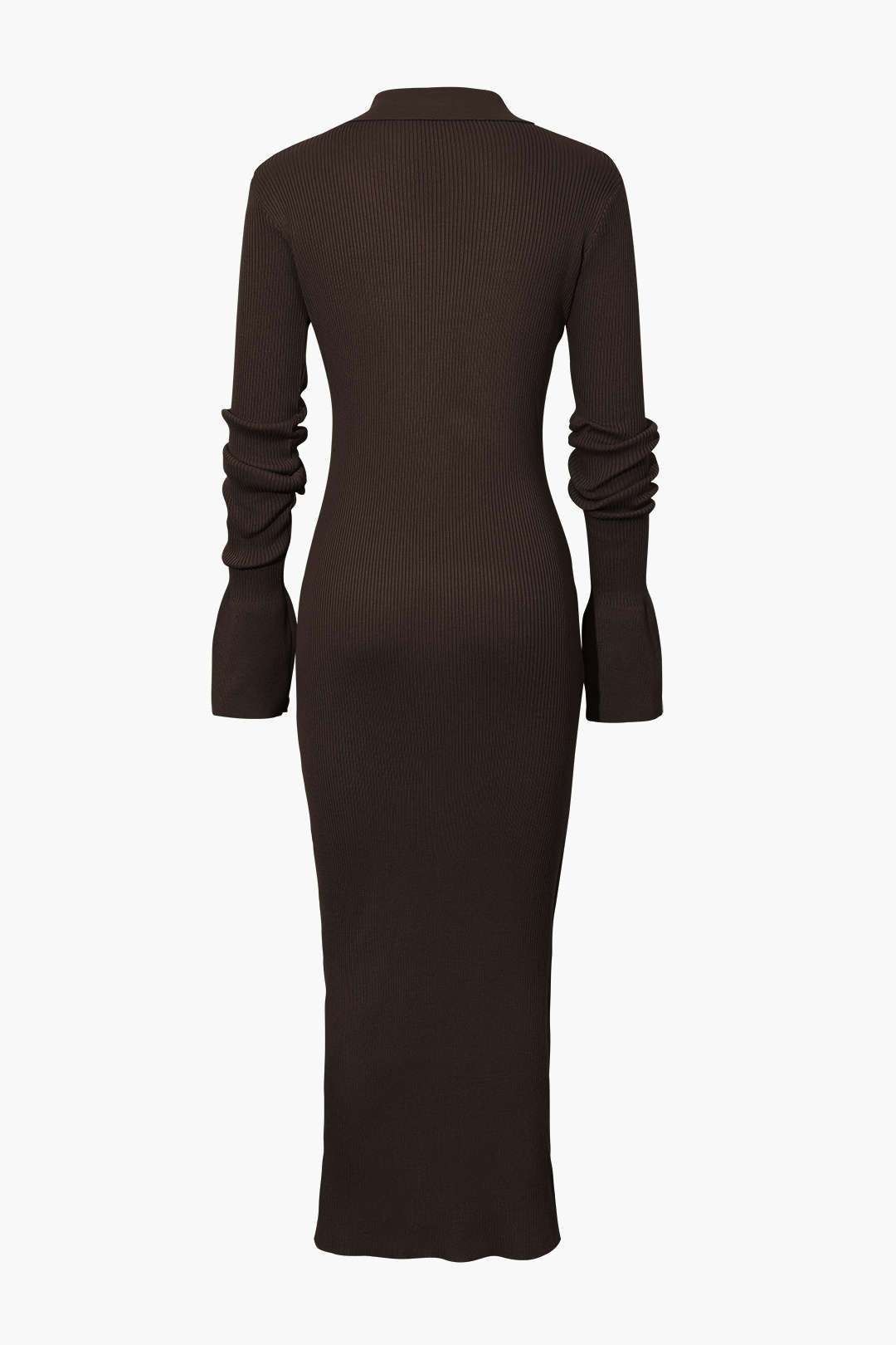 GREEN COLLARED KNIT MAXI DRESS WITH RIBBED BUTTON PLACKET