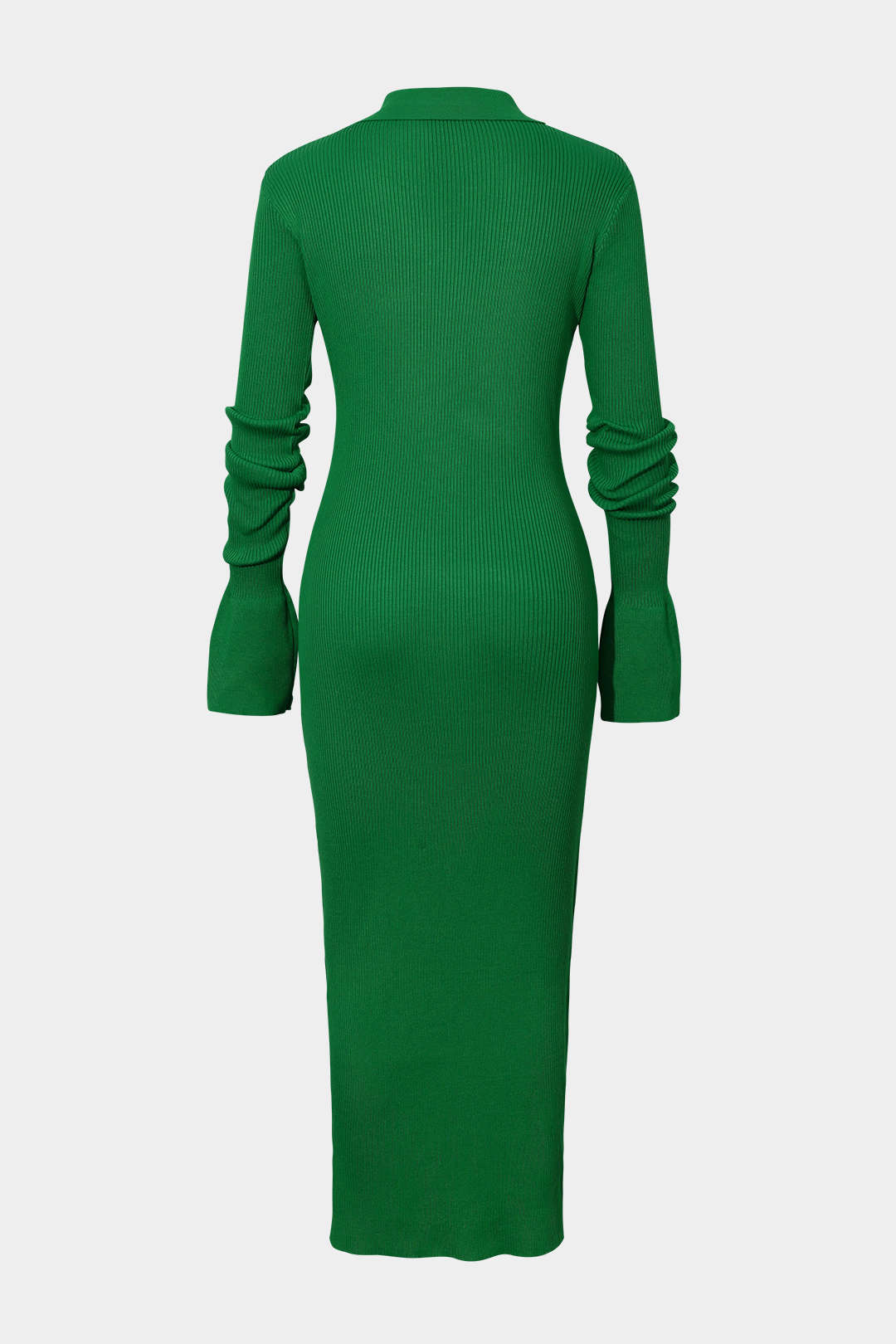 GREEN COLLARED KNIT MAXI DRESS WITH RIBBED BUTTON PLACKET