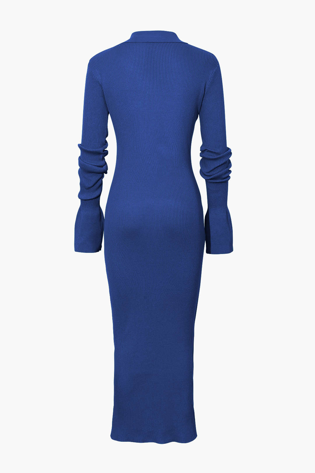 GREEN COLLARED KNIT MAXI DRESS WITH RIBBED BUTTON PLACKET