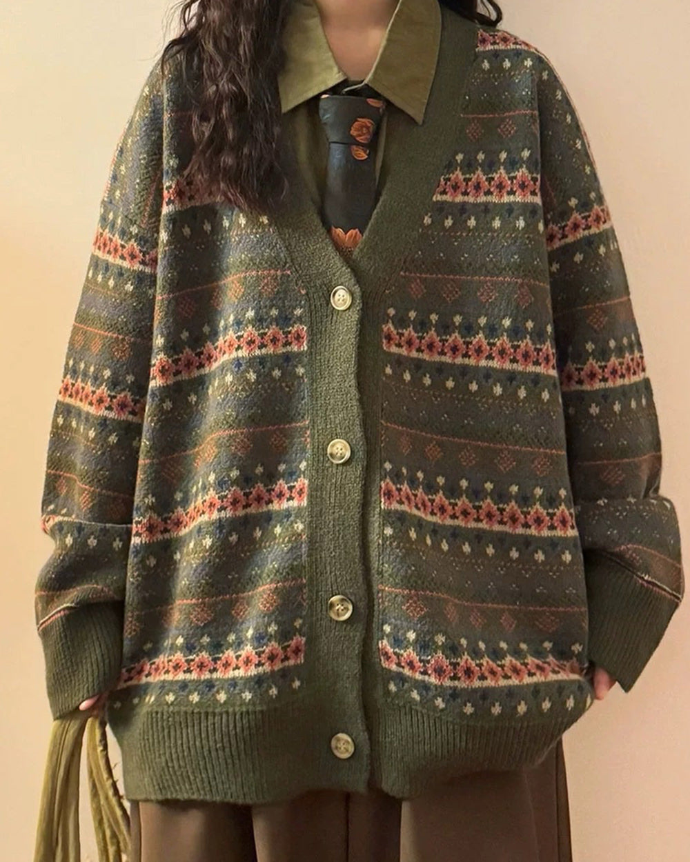 GREEN FAIR ISLE CARDIGAN VINTAGE FAIR KNIT
