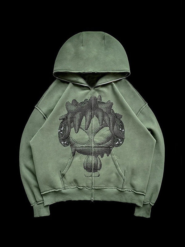 GREEN GRAPHIC VINTAGE-INSPIRED OVERSIZED HOODIE