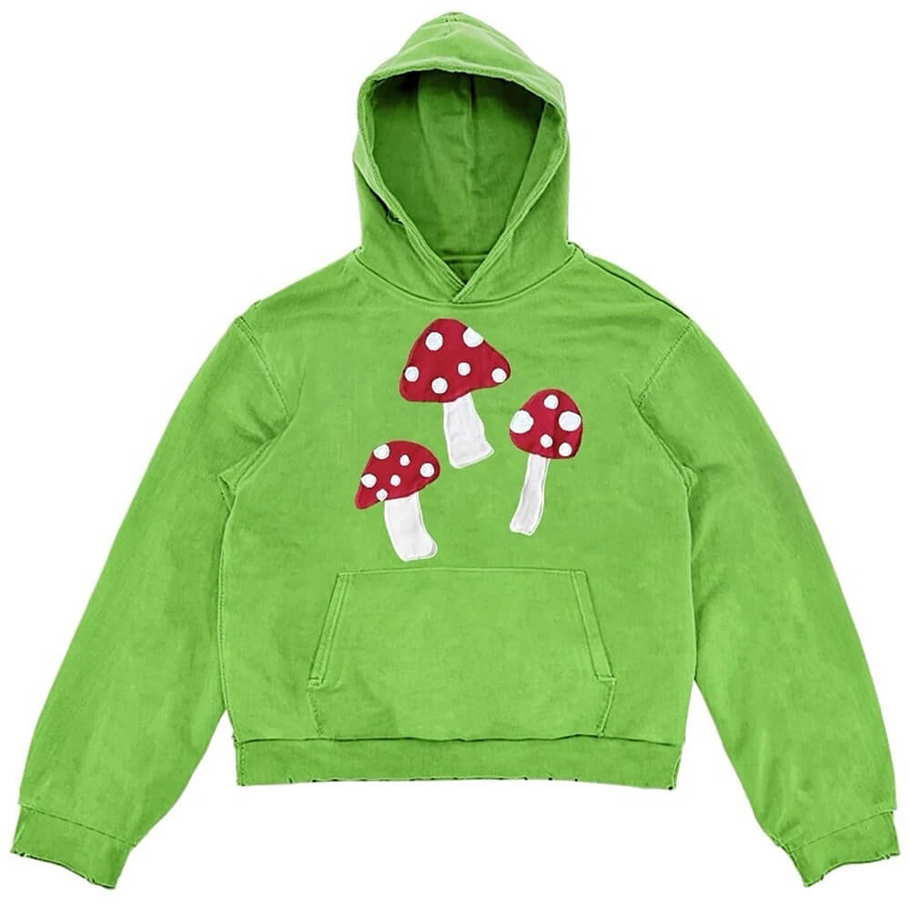 GREEN HOODIE PLAYFUL RED MUSHROOM INDIE DESIGN