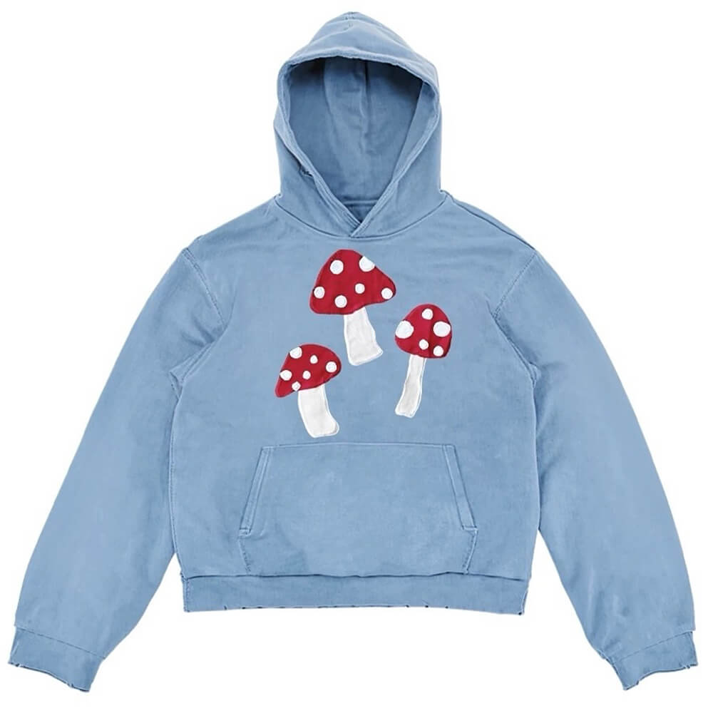 GREEN HOODIE PLAYFUL RED MUSHROOM INDIE DESIGN