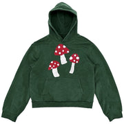 GREEN HOODIE PLAYFUL RED MUSHROOM INDIE DESIGN