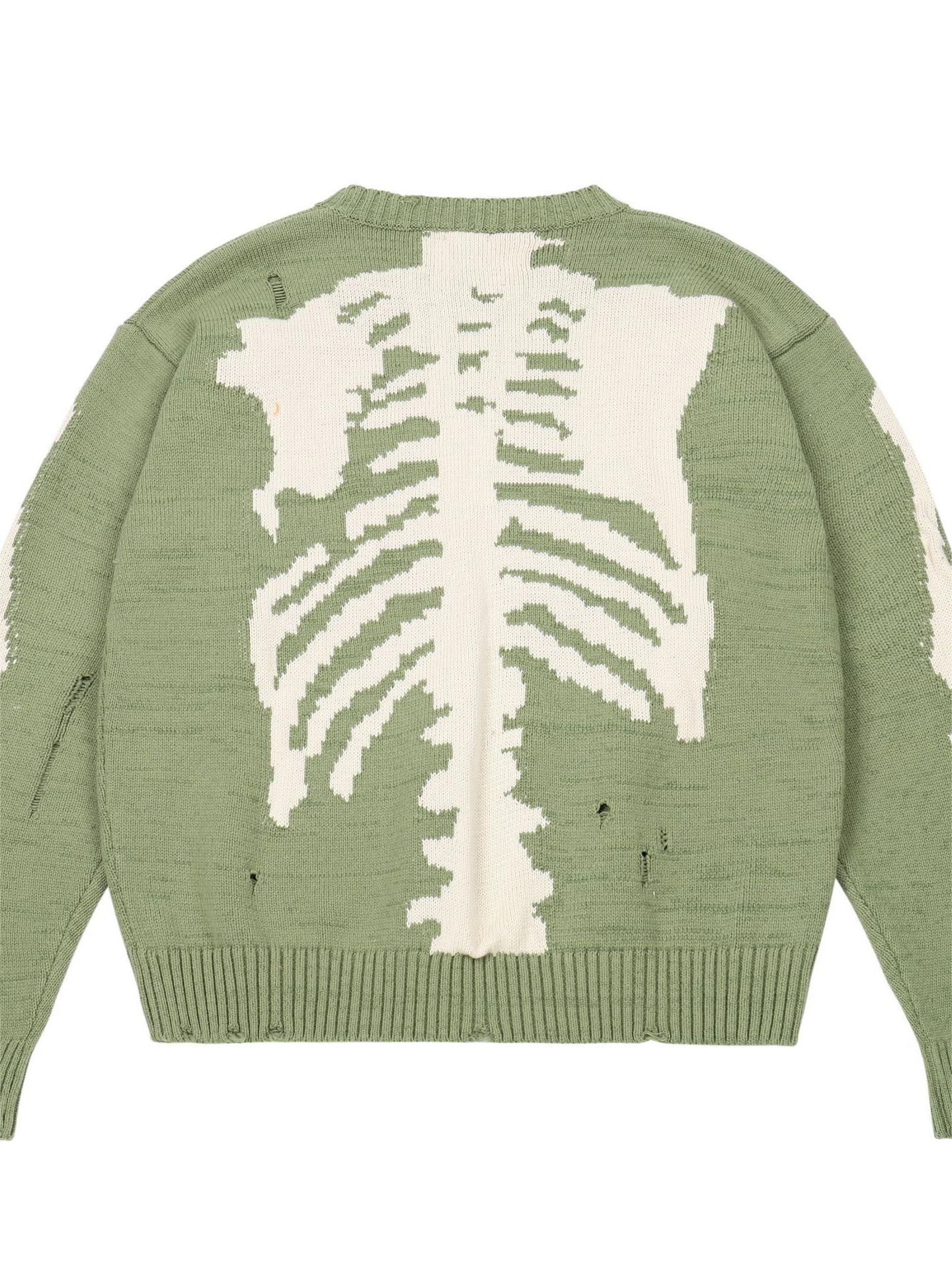 GREEN KNIT SWEATER WITH SKELETON DESIGN Y2K VINTAGE SKELETON