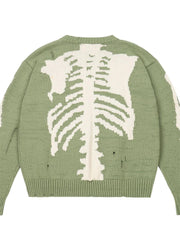 GREEN KNIT SWEATER WITH SKELETON DESIGN Y2K VINTAGE SKELETON