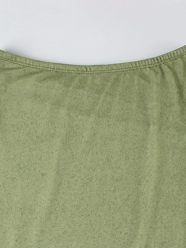 GREEN MESH PATCHWORK TOP AND MIDI SKIRT SET